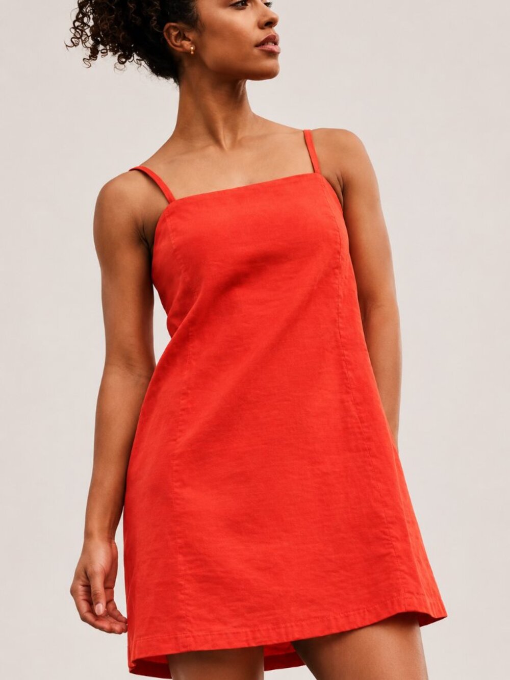 Athleta Paradise Linen Blend Spaghetti Strap Square Neckline Cami Dress Red M